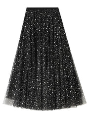 Onbely long A-line skirt with star tulle for women