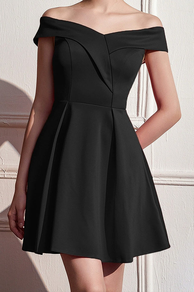 Onbely robe courte unicolore col bateau élégant mode cocktail