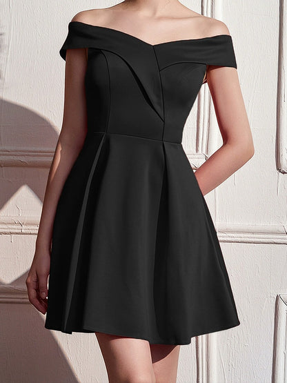 Onbely robe courte unicolore col bateau élégant mode cocktail