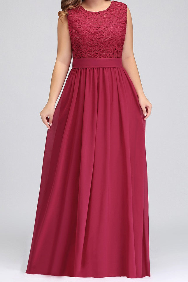 Onbely robe demoiselle d'honneur longue dentelle mousseline col rond élégant