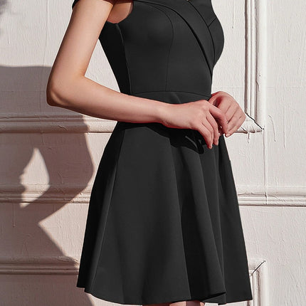 Onbely robe courte unicolore col bateau élégant mode cocktail