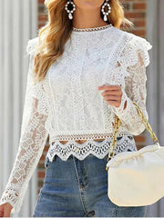 Onbely hauts broderie anglaise avec fermeture éclair col rond élégant femme