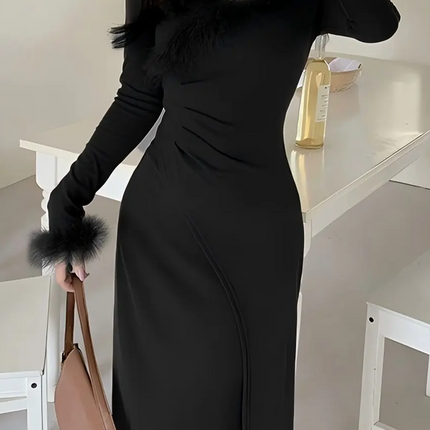 Onbely Robe slim élégante à col en V et manches longues