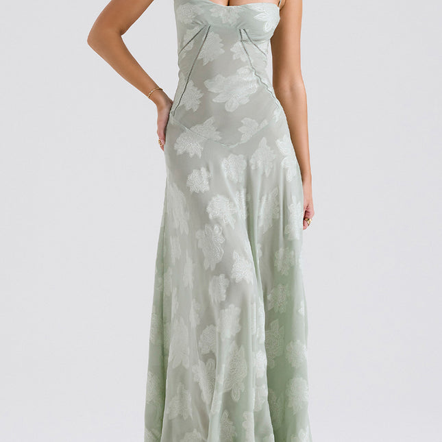 Onbely robe de soirée longue élégante à fines brides en jacquard pour un mariage femme cérémonie