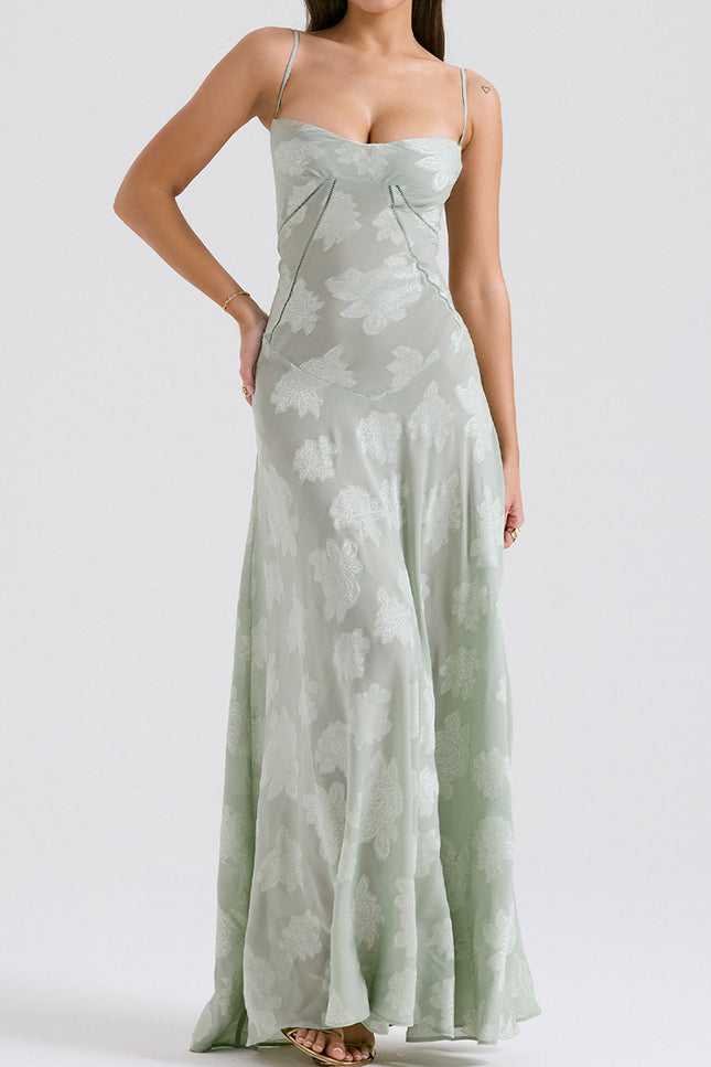 Onbely robe de soirée longue élégante à fines brides en jacquard pour un mariage femme cérémonie