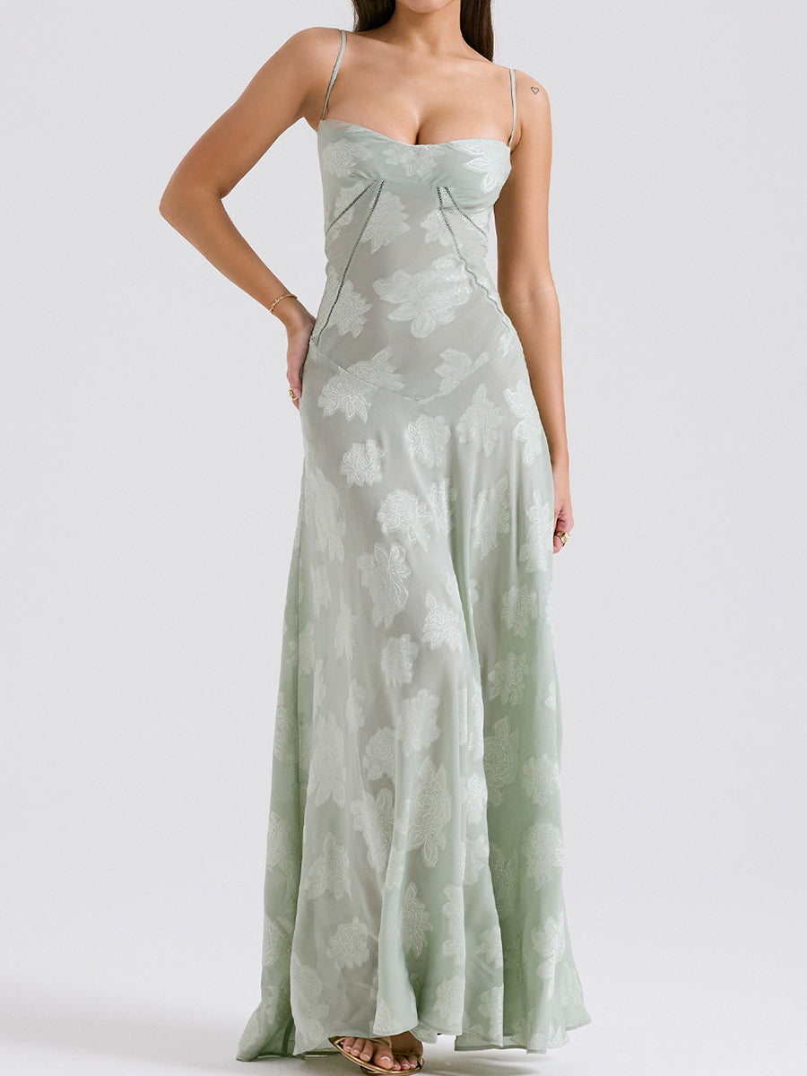 Onbely robe de soirée longue élégante à fines brides en jacquard pour un mariage femme cérémonie