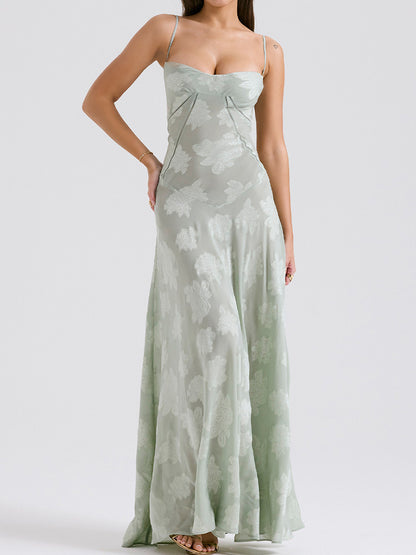 Onbely robe de soirée longue élégante à fines brides en jacquard pour un mariage femme cérémonie