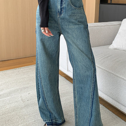 Onbely Jeans Longs Flare Évasé Vintage pour Femme avec Poches et Fermeture Éclair