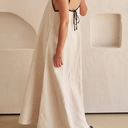 Onbely robe longue lâche unicolore à fines brides simple décontracté