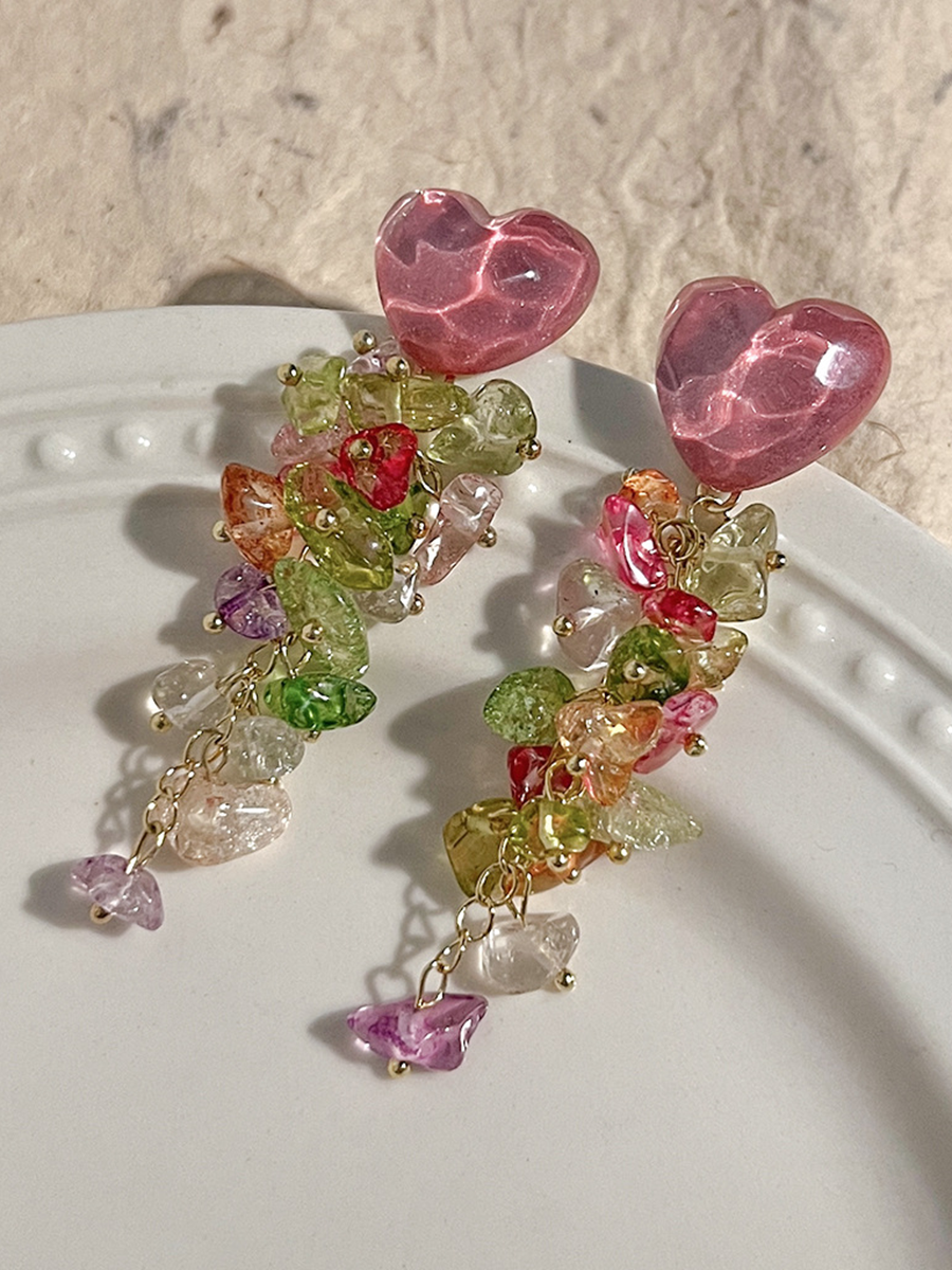 Multicolore cristal de verre frange boucles d'oreilles été