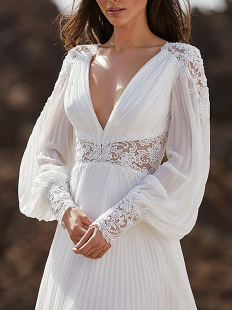 Onbely robe de mariée princesse mousseline Col en V dos nu bohème