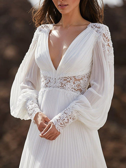 Onbely robe de mariée princesse mousseline Col en V dos nu bohème
