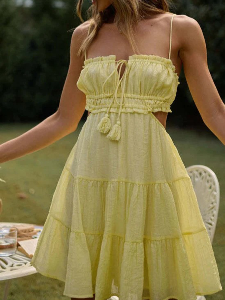 Onbely Robe courte strappy à volantée dos nu mode vacances