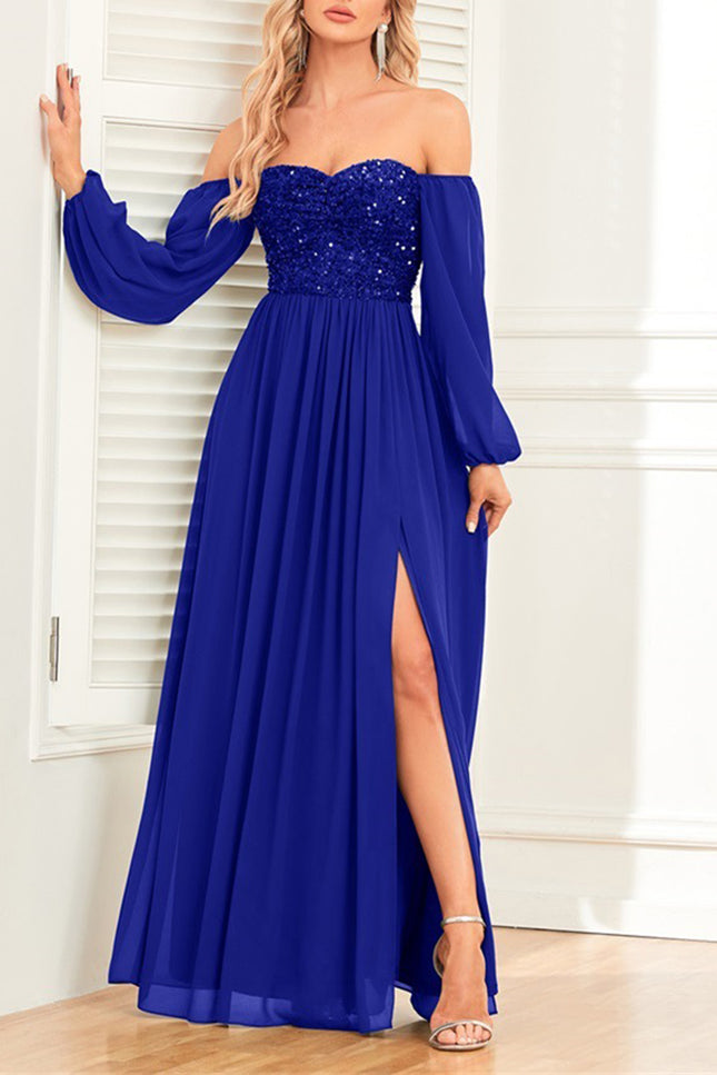 Onbely Robe de soirée maxi longue fendue sur le côté brillante avec paillettes pour un mariage femme cérémonie