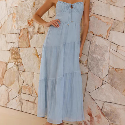 Onbely mi-longue robe à fines brides strappy vacances bleu