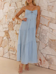 Onbely mi-longue robe à fines brides strappy vacances bleu