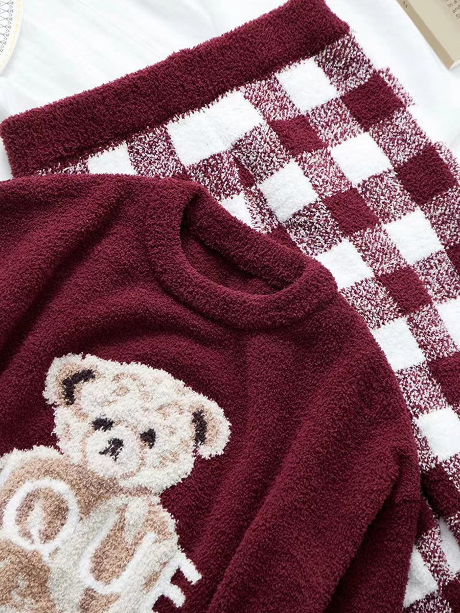 Onbely ensemble de pyjama polaire nounours ours carreaux femme noël