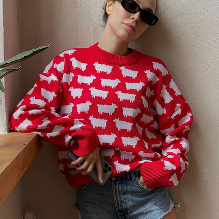 Onbely pull tissu tricoté col rond manches longues mode décontracté tous les jours bureau