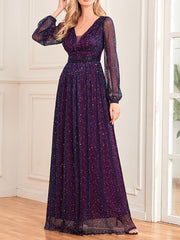 Onbely Elegant Long Maxi Evening Dress with Shiny Sequins for Women Wedding Ceremony