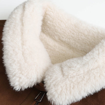 Onbely manteau aviateur en suedine laine pour femme hiver