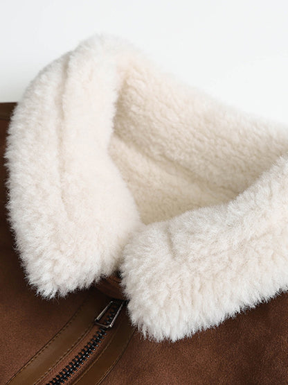 Onbely manteau aviateur en suedine laine pour femme hiver