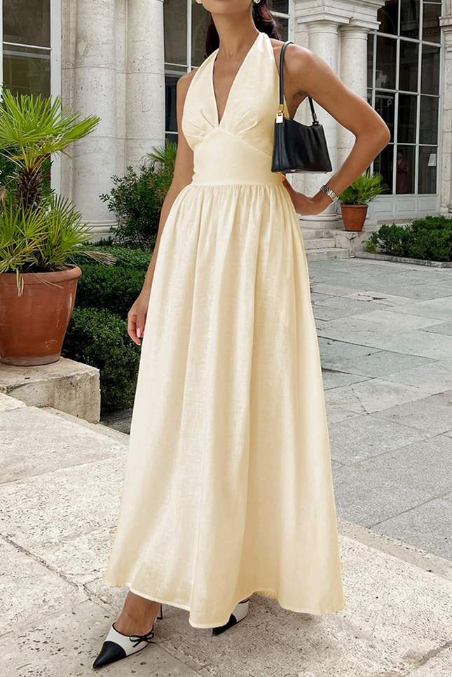 Onbely Robe Longue Licou V-col Dos Nu décontracté Plage boho dress