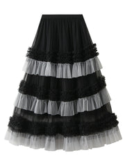 Onbely Women's Long Tulle Layered Ruffle Skirt