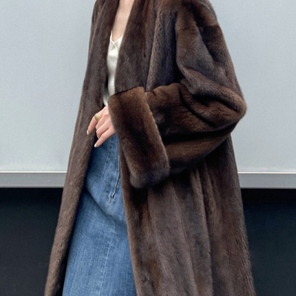 Onbely manteau en fausse fourrure longue femme marron