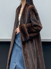 Onbely women's long brown faux fur coat