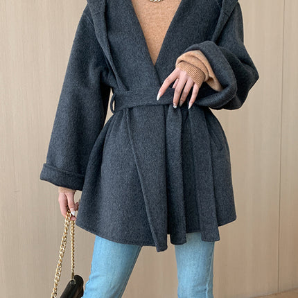 Onbely manteau en laine avec ceinture à capuche femme mode