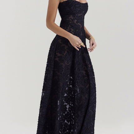 Onbely robe de soirée longue élégante à fines brides en jacquard pour un mariage femme cérémonie