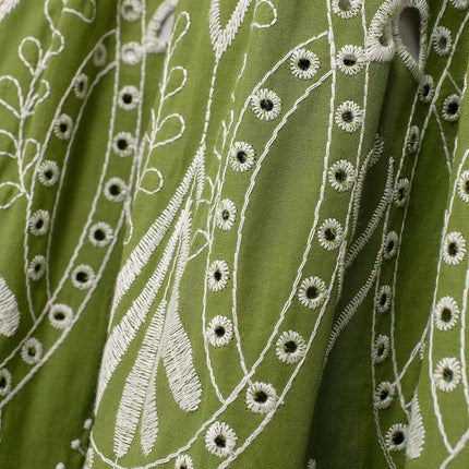 Onbely robe de soirée longue brodée motif cachemire vert sans manches à fines brides pour bal et plage -boho dress
