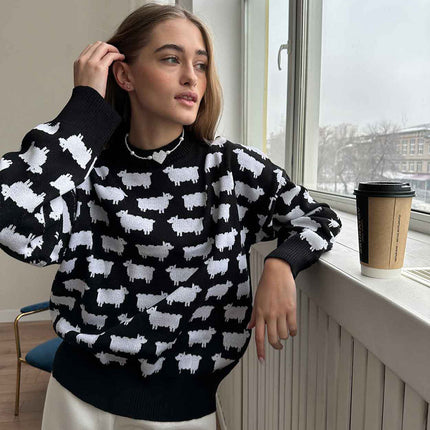 Onbely pull tissu tricoté col rond manches longues mode décontracté tous les jours bureau