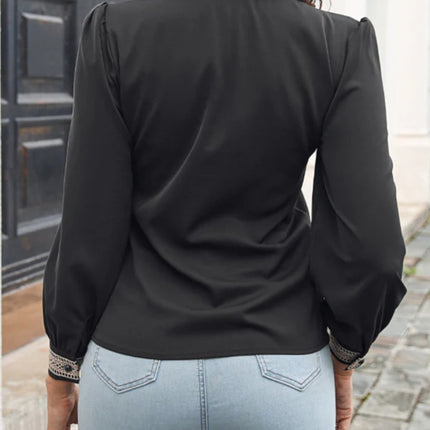 Onbely blouse mousseline dentelle v-cou manches bouffantes femme élégant chemisier