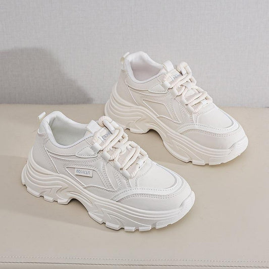 Onbely Baskets Chunky Blanches Femme Sneakers Mode Confortables Polyvalentes Pour Marche Loisirs Ville
