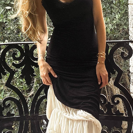 Onbely Robe de soirée longue moulante en dentelle à volants noire pour un mariage