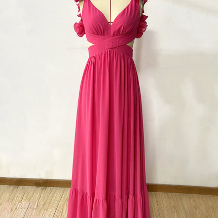 Onbely robe de soirée maxi longue en mousseline dos nu pour un bal de promo ou un mariage