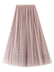 Onbely long A-line skirt with star tulle for women