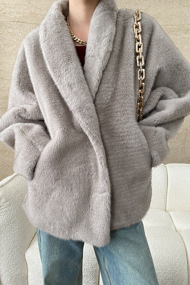 Onbely manteau en fausse fourrure avec poches pour femme mode