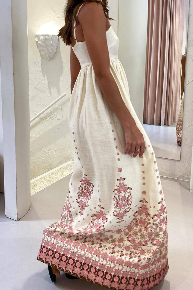 Onbely robe longue lâche fleurie à fines brides vacances