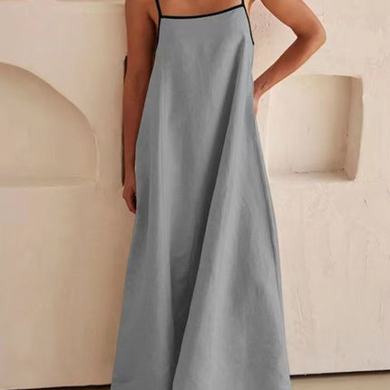 Onbely robe longue lâche unicolore à fines brides simple décontracté