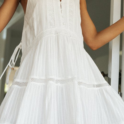 Onbely Robe courte broderie anglaise boutonnage col rond sans manches blanc