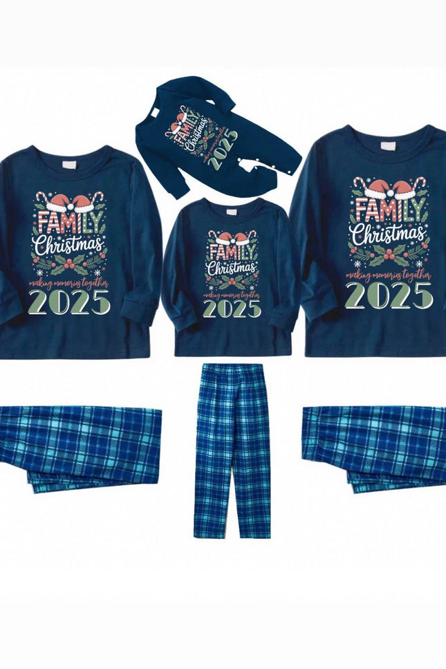 MEMORIES TOGETHER - Pyjamas de Noël familiaux à carreaux bleus