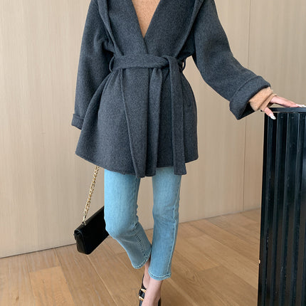 Onbely manteau en laine avec ceinture à capuche femme mode