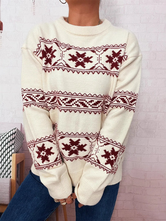 Pull de Noël à col rond motif flocon de neige