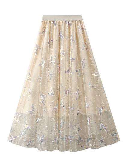 Onbely jupe longue tulle papillons brillante paillette femme