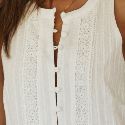 Onbely Robe courte broderie anglaise boutonnage col rond sans manches blanc