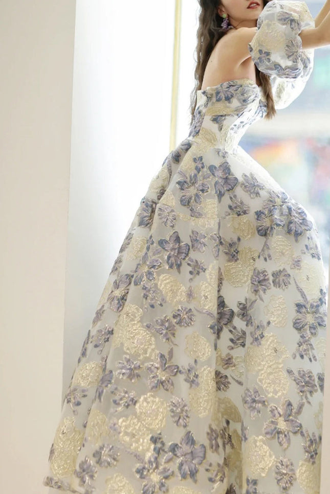 Onbely robe de soirée maxi longue de soirée bustier manches bouffantes