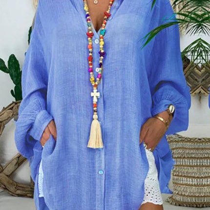 Onbely mi-longue blouse robe oversized boutonnage manches longues femme bohème chemisier boho dress