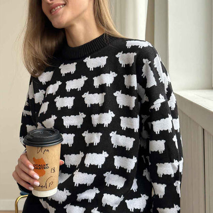 Onbely pull tissu tricoté col rond manches longues mode décontracté tous les jours bureau